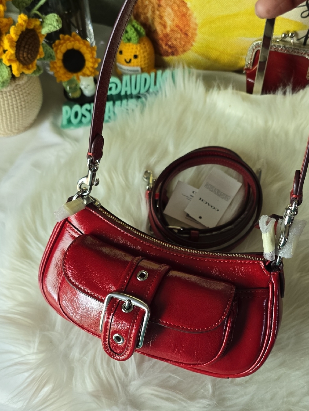 Coach NWT Ashton Mini Red Leather Buckle-Front Crossbody Bag Or Clutch So Cute - Picture 6 of 16